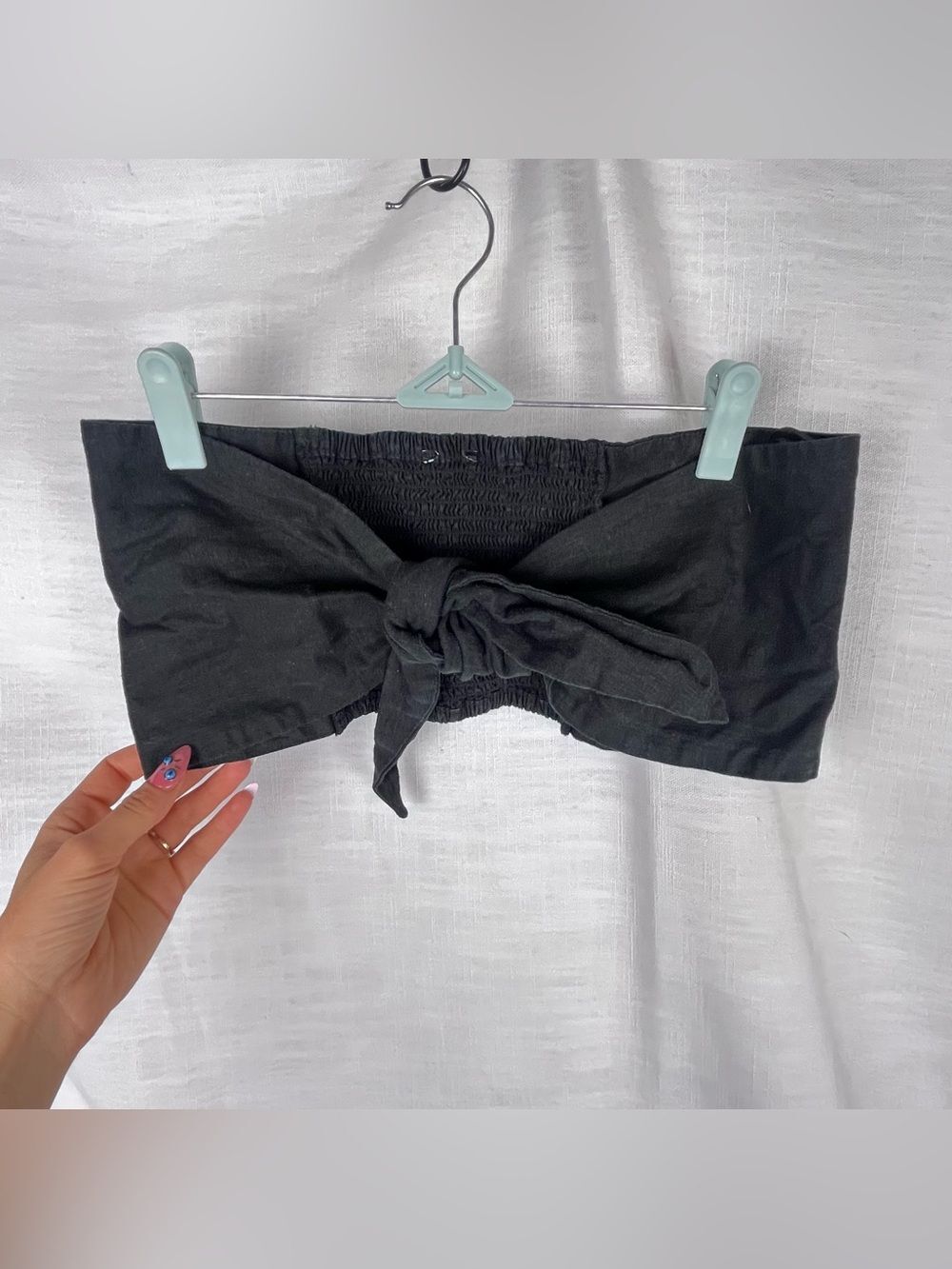 Abercrombie Black Tie-Front Bandeau Crop Top Linen Blend Size M